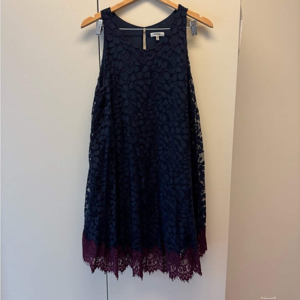 Elegant Navy and Burgundy Lace Dress